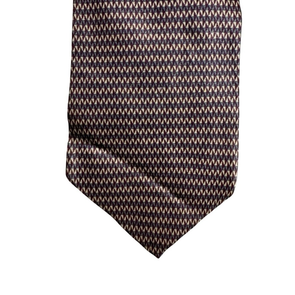 Stonehenge Mens Silk Necktie Burgundy Tan Geometric Triangle Pattern 57x3.75